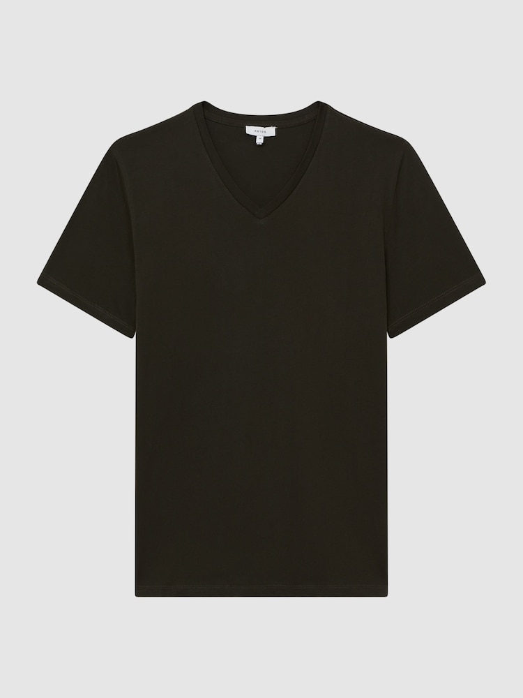 Reiss Oxidised Green Dayton Cotton V-Neck T-Shirt - Image 2 of 6