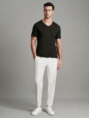 Reiss Oxidised Green Dayton Cotton V-Neck T-Shirt - Image 3 of 6