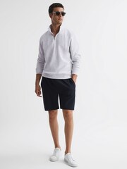 Reiss Grey Melange Bishop Slim Fit Textured Half Zip Top - Image 1 of 6