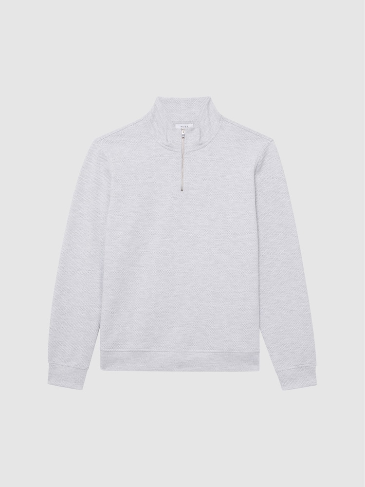 Reiss Grey Melange Bishop Slim Fit Textured Half Zip Top - Image 2 of 6