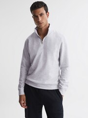 Reiss Grey Melange Bishop Slim Fit Textured Half Zip Top - Image 3 of 6