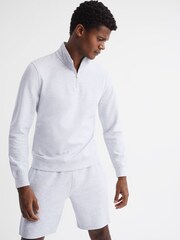 Reiss Grey Melange Bishop Slim Fit Textured Half Zip Top - Image 6 of 6