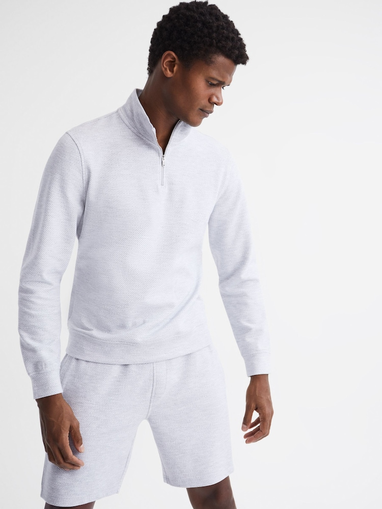 Reiss Grey Melange Bishop Slim Fit Textured Half Zip Top - Image 6 of 6