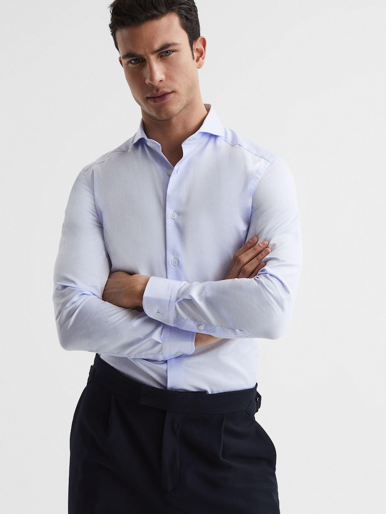 Reiss Blue Hudson Slim Fit Cutaway Collar Shirt - Image 1 of 7