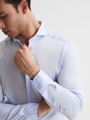 Reiss Blue Hudson Slim Fit Cutaway Collar Shirt - Image 6 of 7