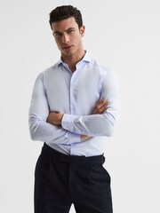 Reiss Blue Hudson Slim Fit Cutaway Collar Shirt - Image 7 of 7