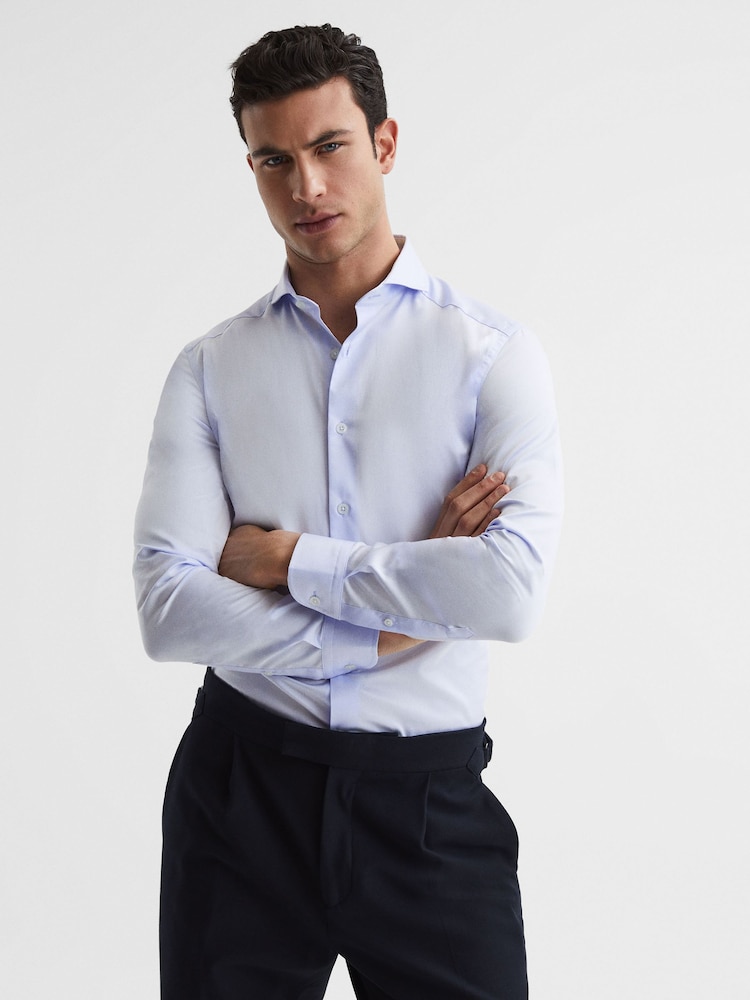 Reiss Blue Hudson Slim Fit Cutaway Collar Shirt - Image 7 of 7