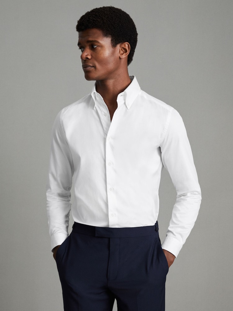 Reiss White Redknapp Slim Fit Cotton Button-Down Shirt - Image 1 of 7