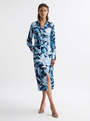 Reiss Navy/Blue Jackson Floral Print High Rise Midi Skirt - Image 1 of 6