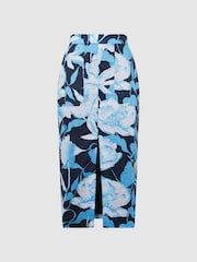 Reiss Navy/Blue Jackson Floral Print High Rise Midi Skirt - Image 2 of 6