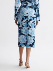 Reiss Navy/Blue Jackson Floral Print High Rise Midi Skirt - Image 5 of 6