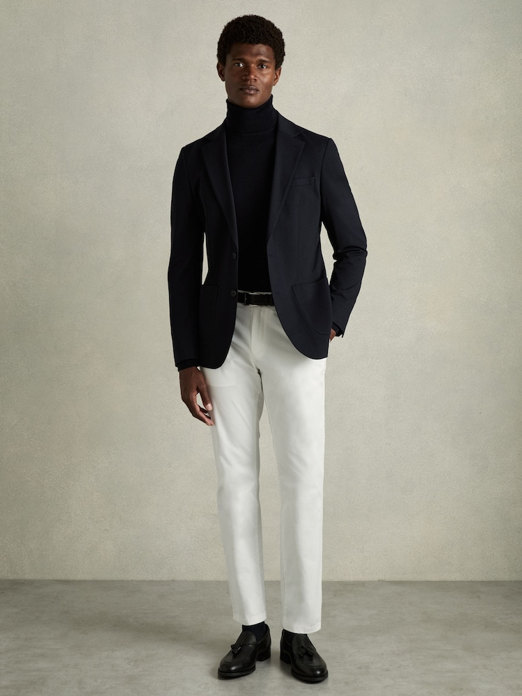 Reiss White Pitch Slim Fit Washed Cotton Blend Chinos - Image 1 of 6