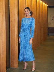 Ro&Zo Blue Animal Bias Midi Dress - Image 1 of 7