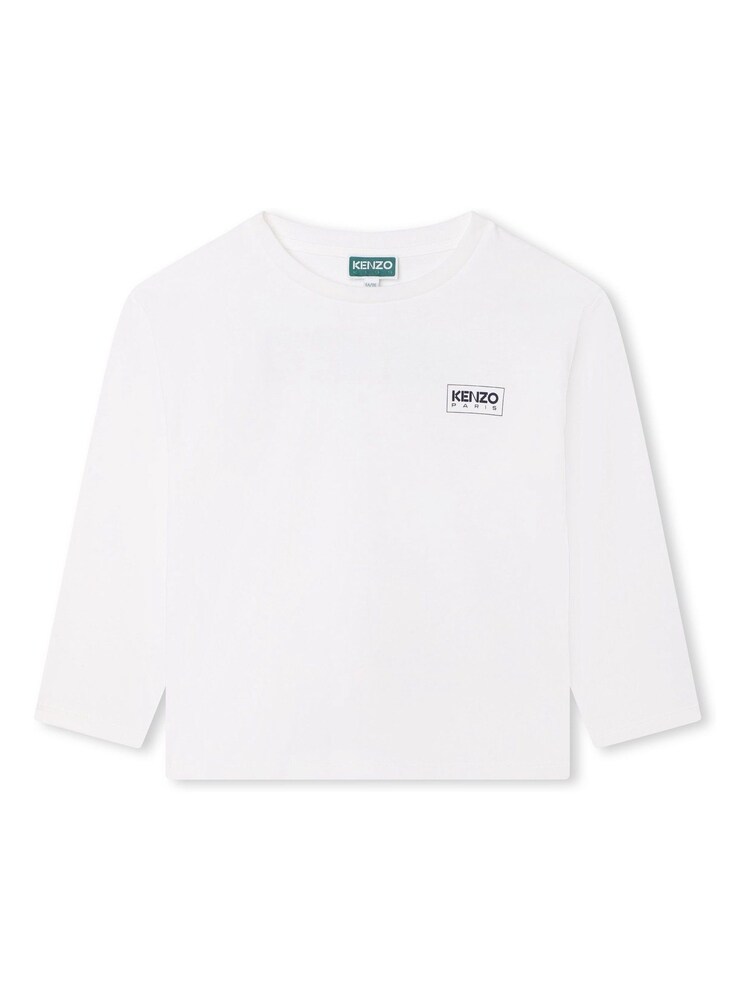 Biała koszulka Kenzo Kids z długim rękawem i logo na piersi - Image 1 of 2