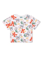 KENZO KIDS White Tiger Team All Over Logo T-Shirt - Image 1 of 2