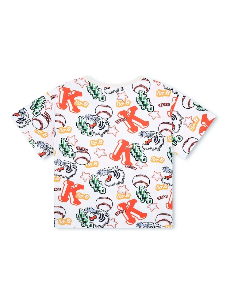 KENZO KIDS White Tiger Team All Over Logo T-Shirt - Image 2 of 2