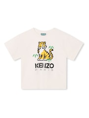 Белая футболка с логотипом тигра Kenzo KIDS - Изображение 1 из 2