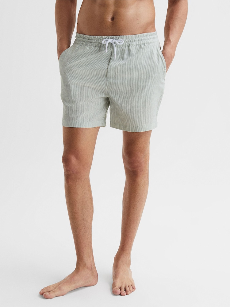 Reiss Mint/White Coast Striped Drawstring Swim Shorts - Image 1 of 6