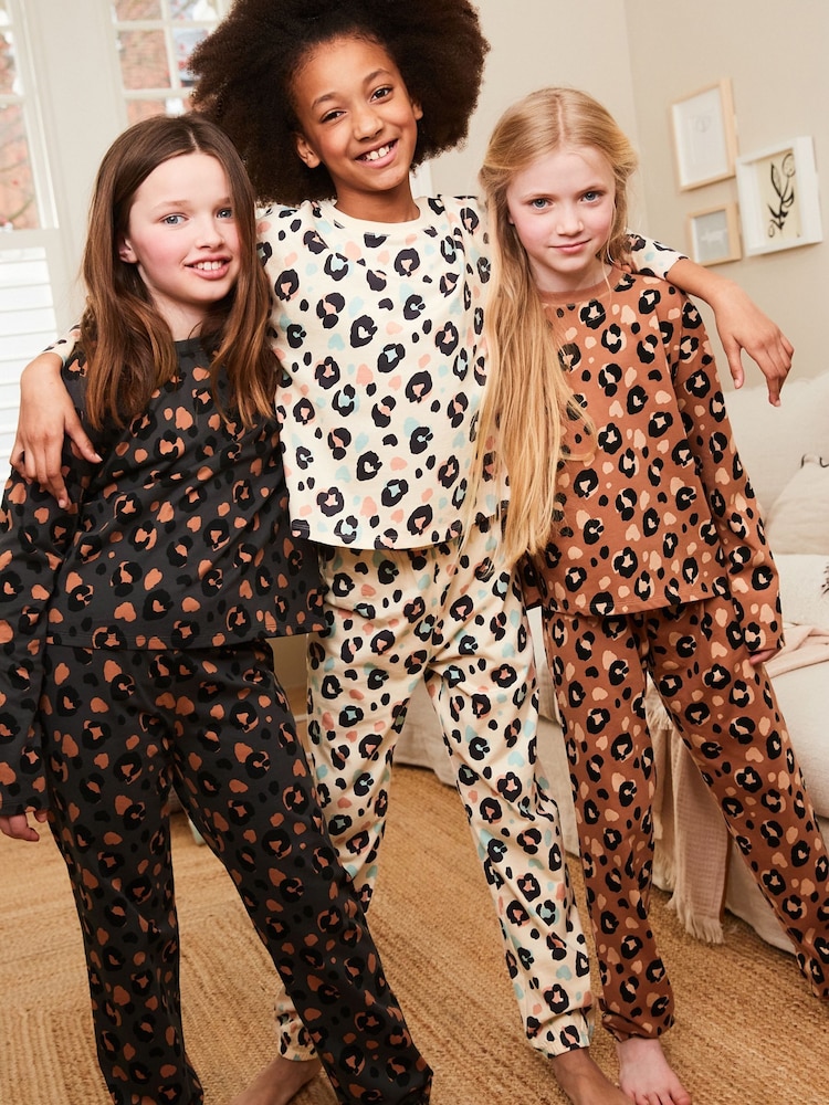 Black/Brown Animal Print Jogger 100% Cotton Pyjamas 3 Pack (3-16yrs) - Image 1 of 6