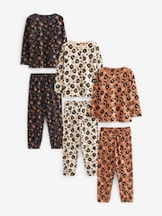 Black/Brown Animal Print Jogger 100% Cotton Pyjamas 3 Pack (3-16yrs) - Image 3 of 6