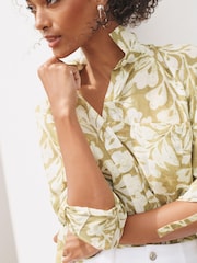 Green Palm Print Casual D-Ring Detail Utility Shirt - Image 1 of 7
