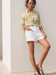 Green Palm Print Casual D-Ring Detail Utility Shirt - Image 2 of 7