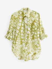 Green Palm Print Casual D-Ring Detail Utility Shirt - Image 6 of 7