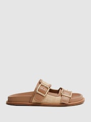 Reiss Natural Ezra Raffia Leather Sliders - Image 1 of 5