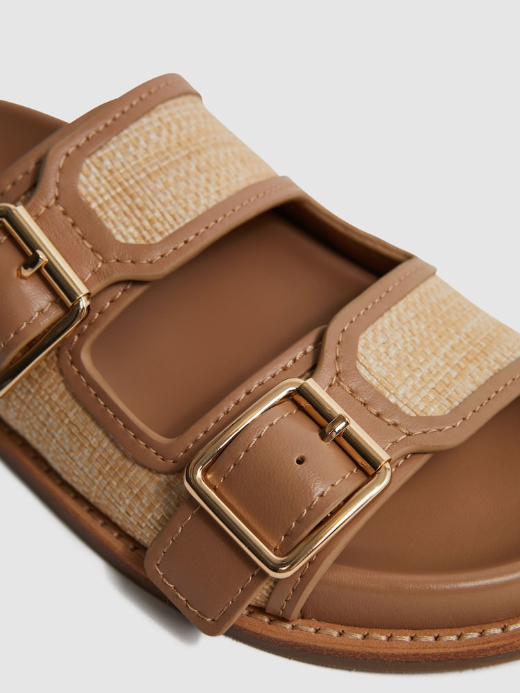 Reiss Natural Ezra Raffia Leather Sliders - Image 5 of 5