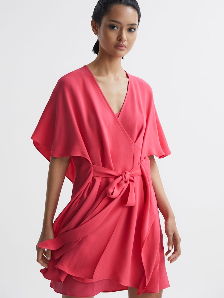 Reiss Pink Peony Relaxed Fit Wrap Mini Dress - Image 1 of 7