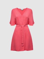 Reiss Pink Peony Relaxed Fit Wrap Mini Dress - Image 2 of 7
