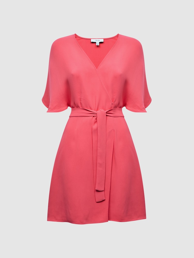 Reiss Pink Peony Relaxed Fit Wrap Mini Dress - Image 2 of 7 Reiss Pink Peony Relaxed Fit Wrap Mini Dress - Image 2 of 7