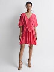 Reiss Pink Peony Relaxed Fit Wrap Mini Dress - Image 3 of 7