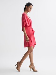 Reiss Pink Peony Relaxed Fit Wrap Mini Dress - Image 6 of 7