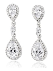Beaverbrooks Sterling Silver Cubic Zirconia Halo Drop Earrings - Image 1 of 3