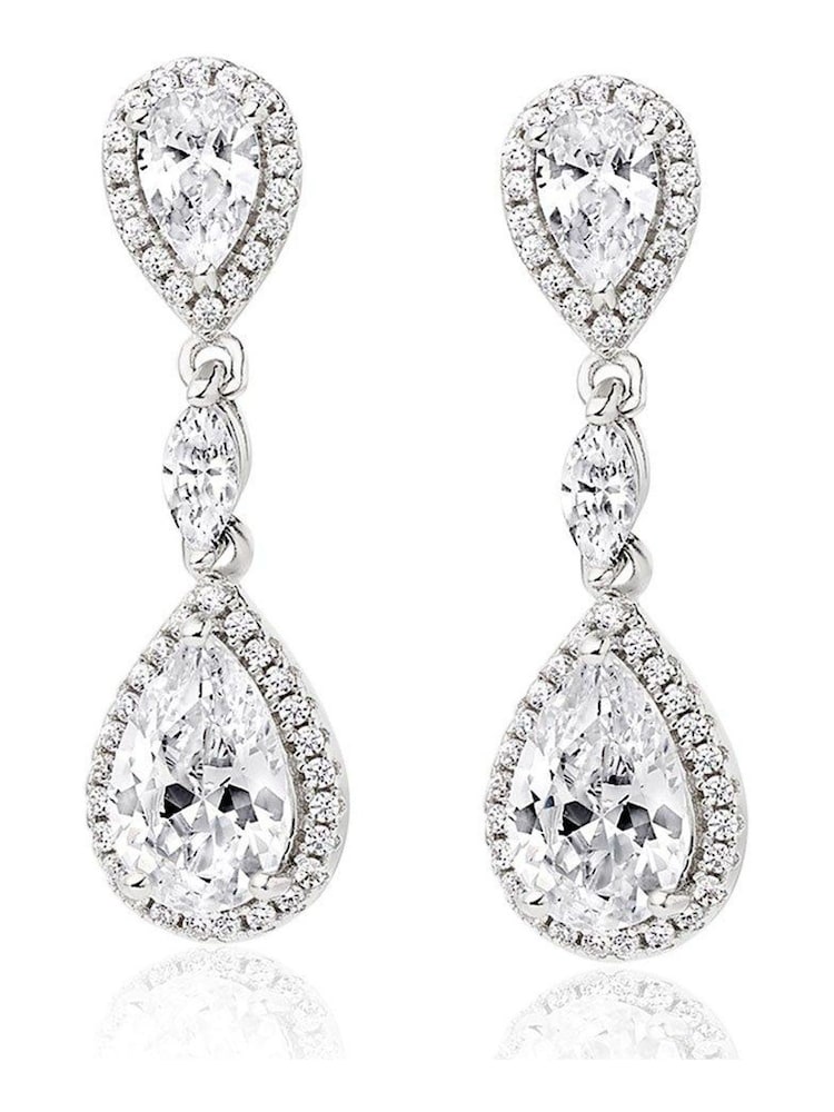 Beaverbrooks Sterling Silver Cubic Zirconia Halo Drop Earrings - Image 1 of 3