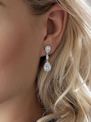 Beaverbrooks Sterling Silver Cubic Zirconia Halo Drop Earrings - Image 2 of 3