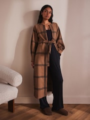 Neutral Check Tie Waist Coatigan - Image 1 of 10