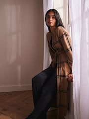 Neutral Check Tie Waist Coatigan - Image 2 of 10
