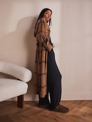 Neutral Check Tie Waist Coatigan - Image 3 of 10