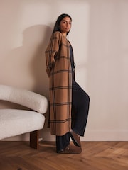 Neutral Check Tie Waist Coatigan - Image 4 of 10