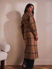 Neutral Check Tie Waist Coatigan - Image 5 of 10