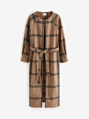 Neutral Check Tie Waist Coatigan - Image 8 of 10