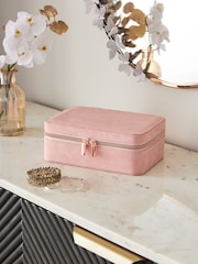 Pink Faux Leather Travel Jewellery Box With Removable Mini Box - Image 1 of 4