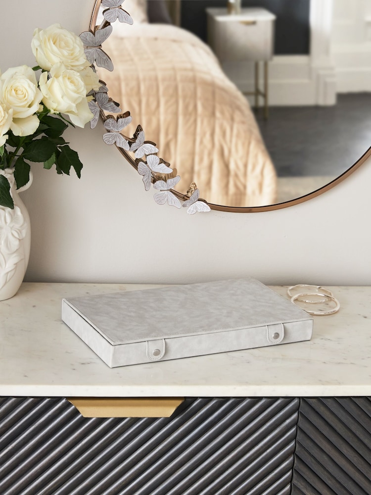 Grey Faux Leather Flat Profile Jewellery Box - Image 2 of 4
