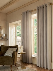 Natural Matte Chenille Blackout/Thermal Eyelet Curtains - Image 1 of 7