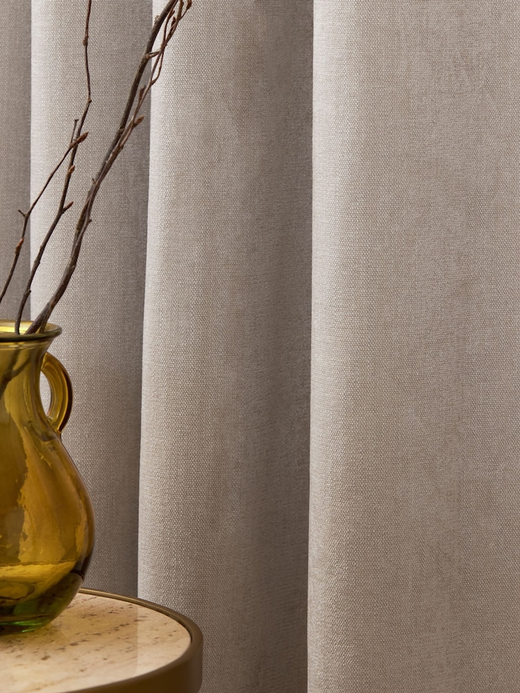 Natural Matte Chenille Lined Eyelet Curtains - Image 3 of 5