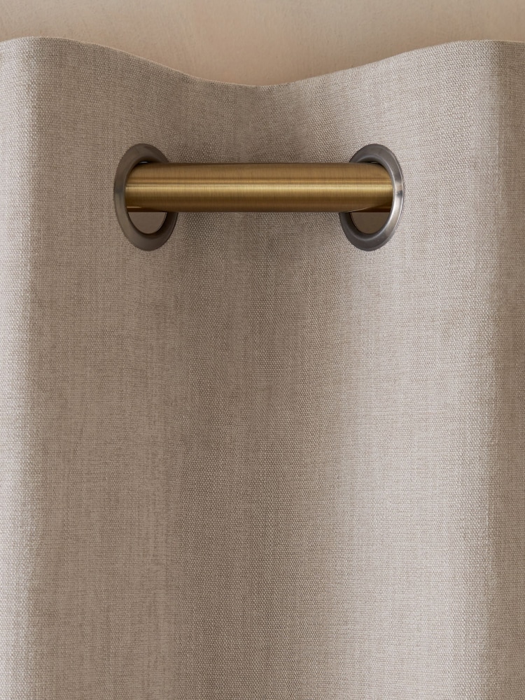 Natural Matte Chenille Lined Eyelet Curtains - Image 4 of 5