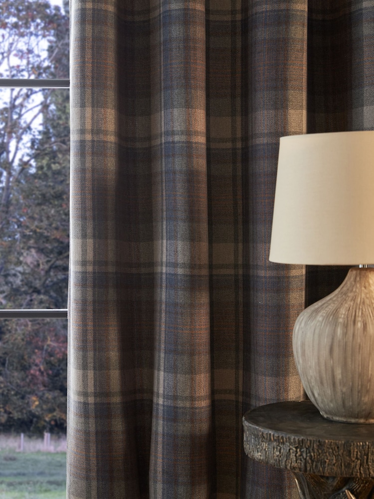 Blue/Grey Next Alpine Check Lined Eyelet Curtains - Image 4 of 5