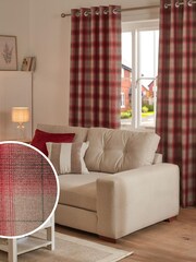 Red Traditional Check Lined Eyelet Curtains - Image 1 of 5